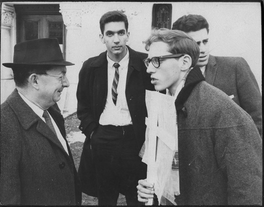 Todd Gitlin (second from right) and I.F. Stone (left), March on Washington Against Nuclear Tests and the Arms Race, February 16, 1952