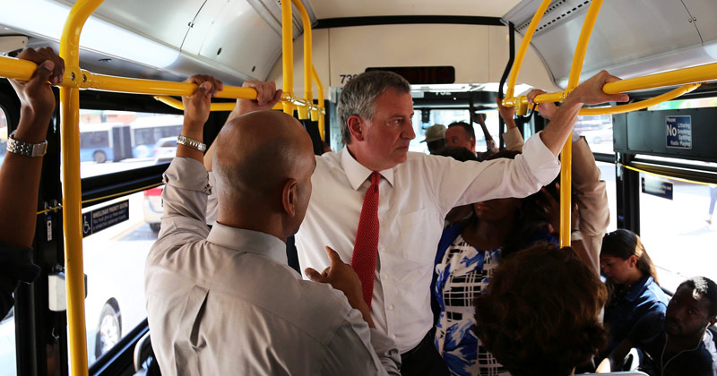 De Blasio on the bus