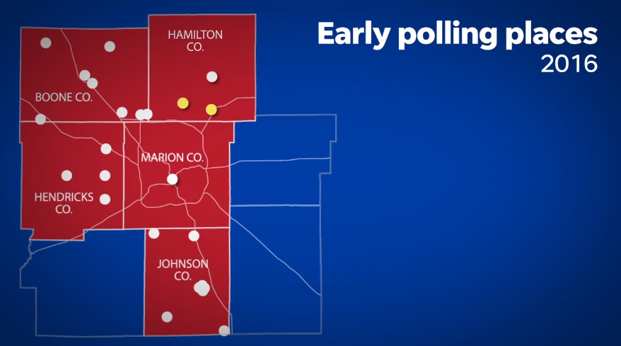 Early voting locations, Indiana, 2016